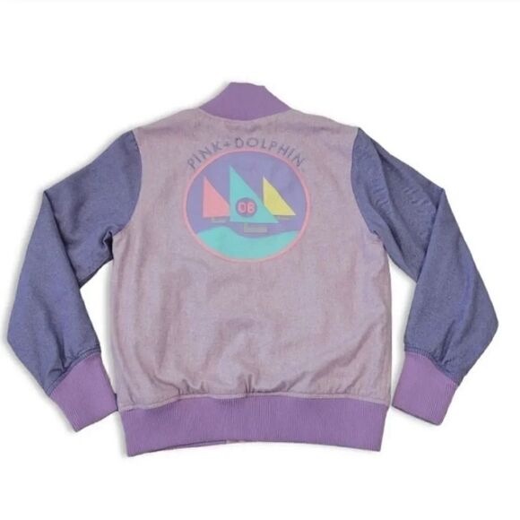 Pink Dolphin Retro Lettermans Varsity Bomber Jacket in Purple Size Medium - Picture 1 of 13